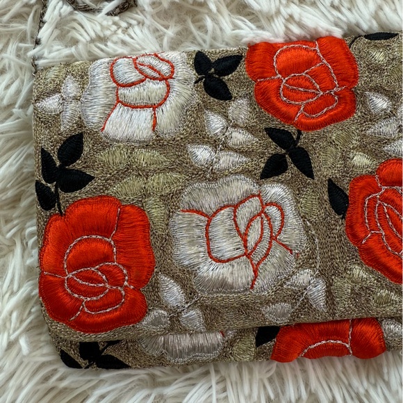 Vintage Art Apparel & Accessories Gold Orange White Floral Clutch Crossbody Bag - Picture 2 of 8